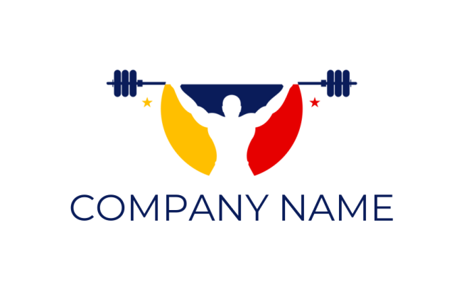 design a fitness logo negative space man lifting bar weight