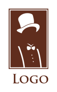 fashion logo maker negative space man wearing hat bow tie and suspenders 