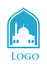 design a religious logo negative space mosque with stars in dome