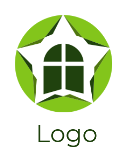 design a real estate logo negative space star with window in circle 