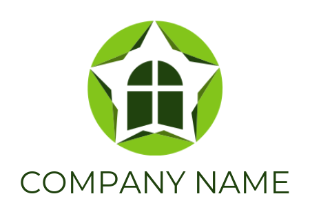 design a real estate logo negative space star with window in circle 