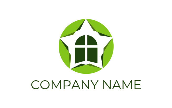 design a real estate logo negative space star with window in circle 
