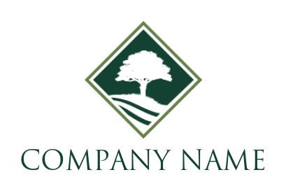 make a landscape logo tree and field with grass