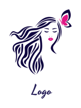 negative space woman face with long hairs and butterfly