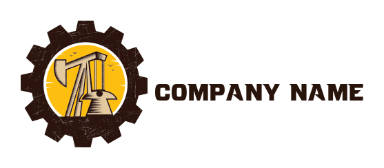 engineering logo symbol oil drilling machine with gear - logodesign.net