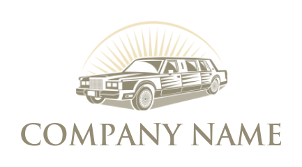 auto logo old limousine with sun rays behind