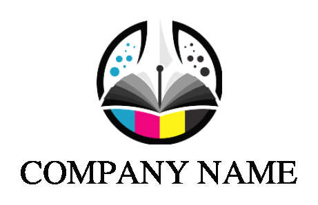 publishing logo open book colorful bars bubbles