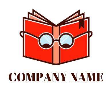 publishing logo icon open book wearing glass with bookmark - logodesign.net