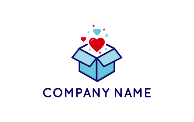 Make a logo of open gift box with hearts 