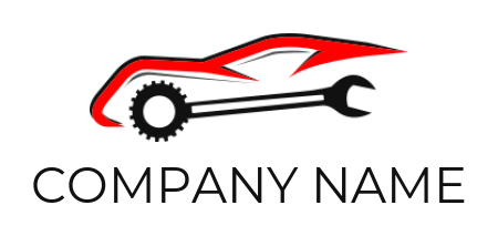 auto repair logo open end wrench merged with car 