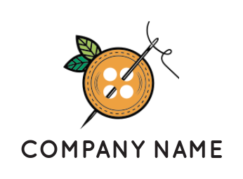 apparel logo icon orange shaped button with the needle and leaves 