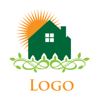 landscape logo ornamental house and abstract sun