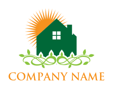 landscape logo maker ornamental house with abstract sun - logodesign.net