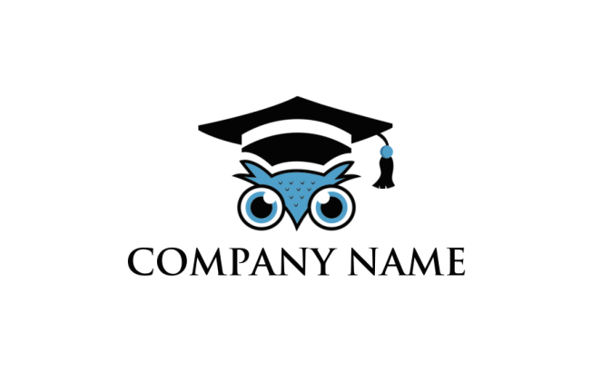 make an education logo owl head wearing graduation hat - logodesign.net