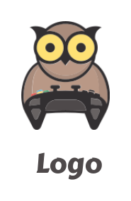 pet logo owl playing video game with controller