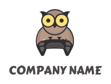 pet logo maker owl playing video game with controller 