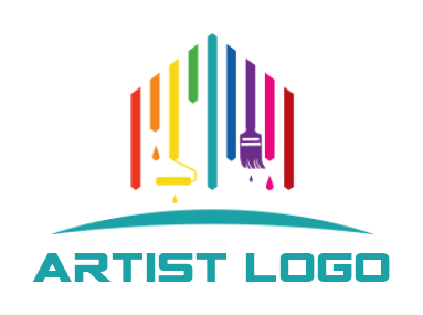 handyman logo paint brush roller colorful stripe