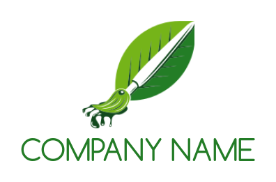 create an arts logo icon paint brush on Leaf