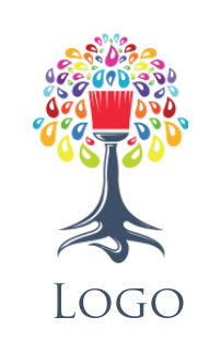 arts logo paint drops form tree brush and roots