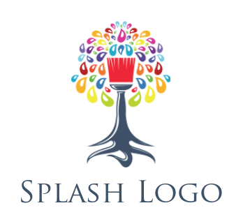 arts logo paint drops form tree brush and roots