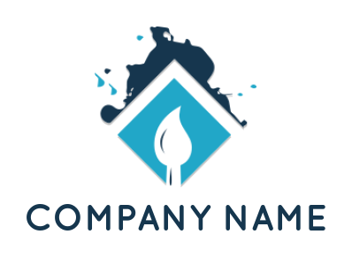 create an arts logo painting brush in rhombus with splatter