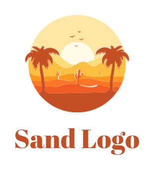 travel logo palm tree cactus in desert sun birds