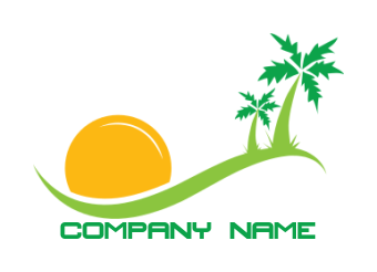 create a logo of landscape palm trees and sun 