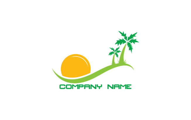 create a logo of landscape palm trees and sun 