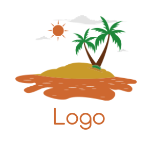 travel logo palms trees on island sun and cloud