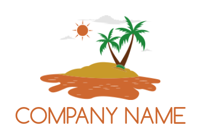 travel logo palms trees on island sun and cloud