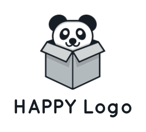 make an animal logo panda coming out from box