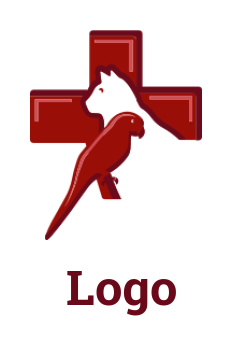 Pet logo parrot and cat inside cross