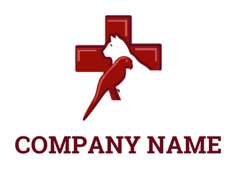 Pet logo parrot and cat inside cross