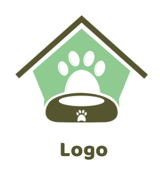 veterinary paw in dog house with dog food pot 