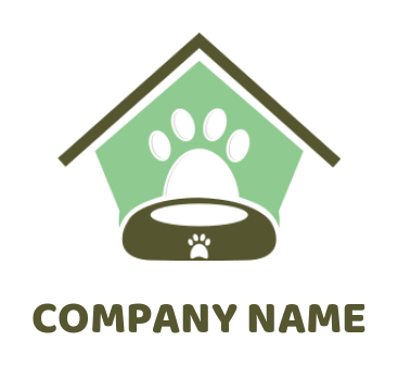 pet logo online veterinary paw in dog house with dog food pot 