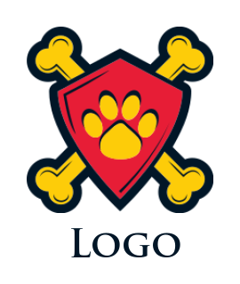 design a pet logo paw in shield with crossed bones 