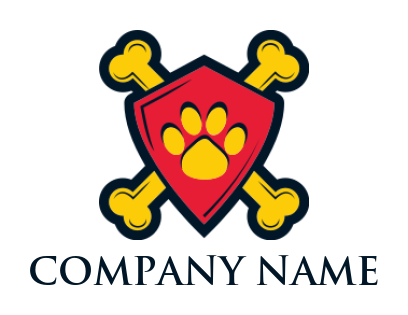 design a pet logo paw in shield with crossed bones 