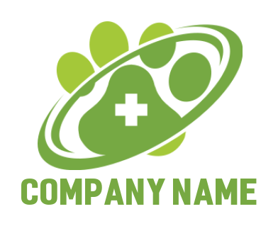 animal logo icon paw print with veterinary sign and swooshes 