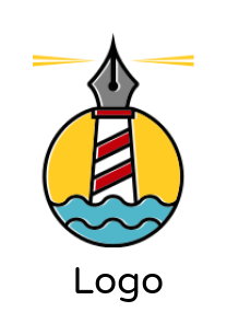 education logo pen with lighthouse waves circle