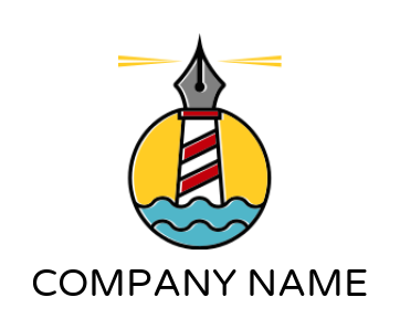 design an education logo pen combined with lighthouse on waves in circle