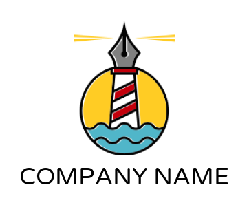 education logo pen with lighthouse waves circle