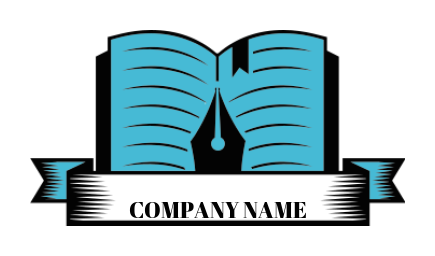 education logo maker pen nib in open book ribbon