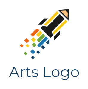 education logo pencil forming rocket with pixels