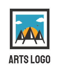 arts logo icon pencils forming mountains inside the square with sun and birds