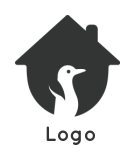 pet logo negative space penguin in a house