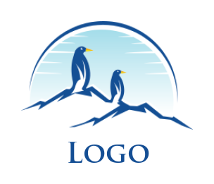 animal logo penguins standing on hill top