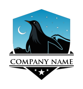 pet logo icon penguin with shield moon and stars