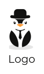pet logo online penguin with tie hat and court