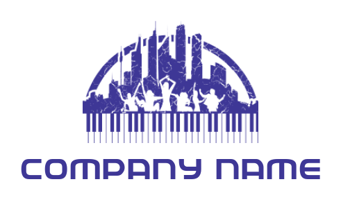 Entertainment logo people dancing under skyline