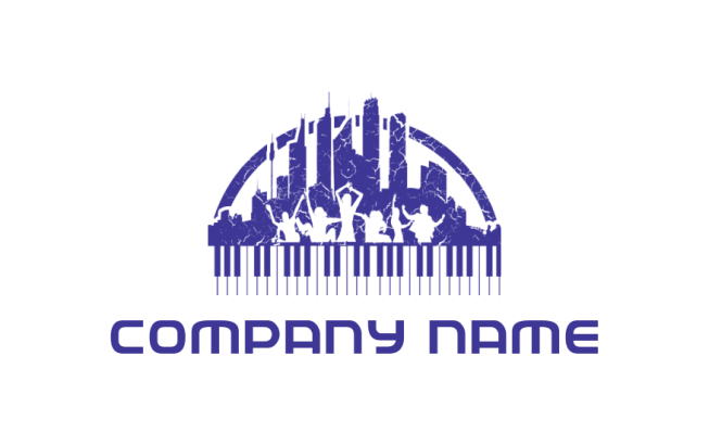 make an entertainment logo people dancing under skyline